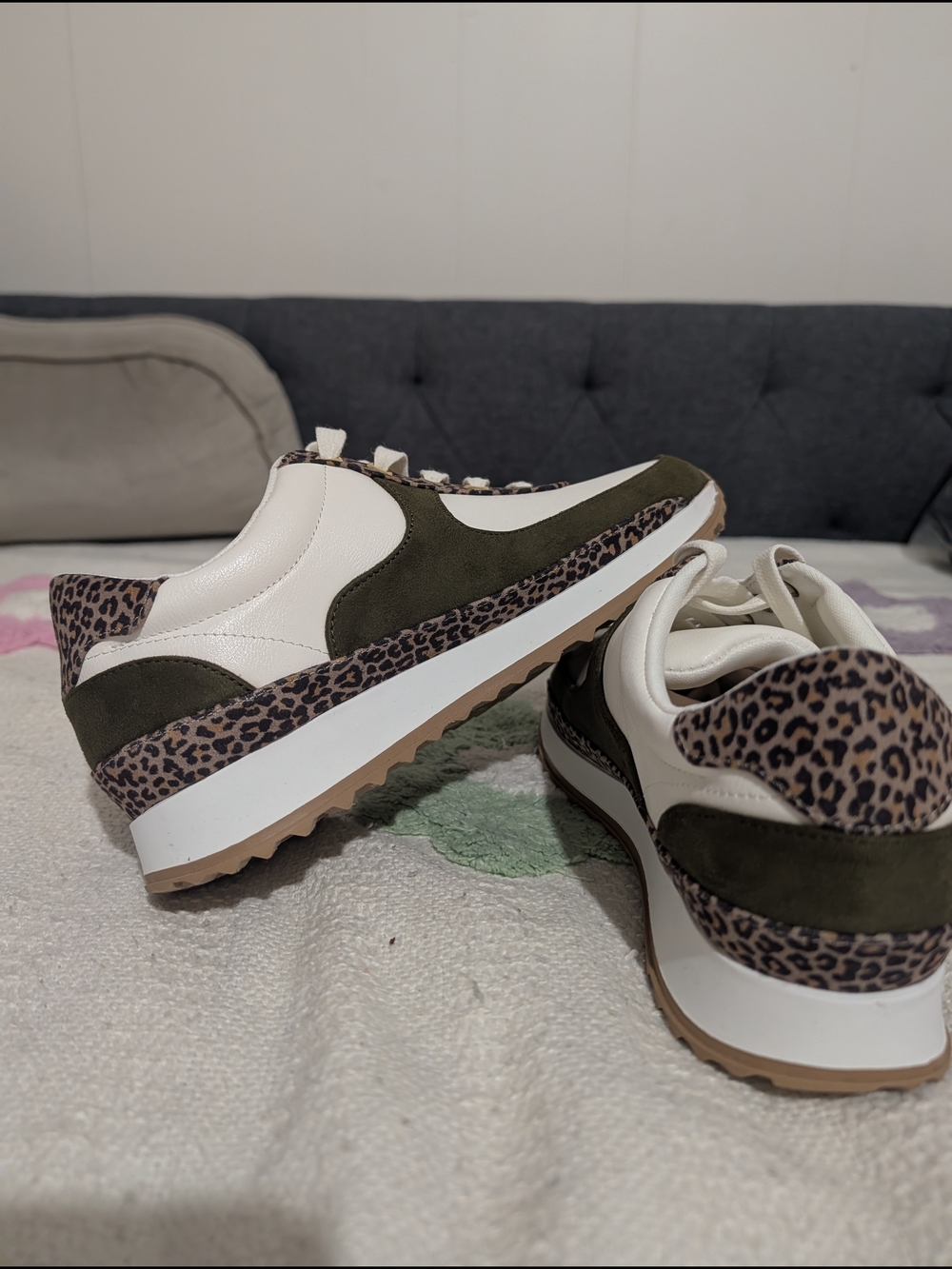 crown & ivy Cream, Olive & Leopard Platform Sneakers